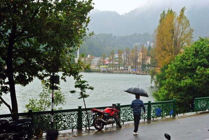 naini lake nainital in monsoon rain