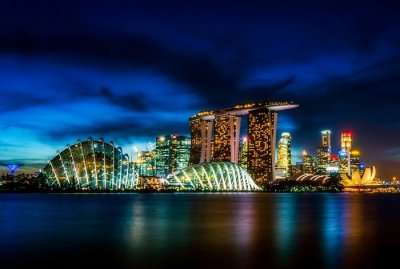 singapore skyline at night, which is one of the best places to visit in Southeast Asia