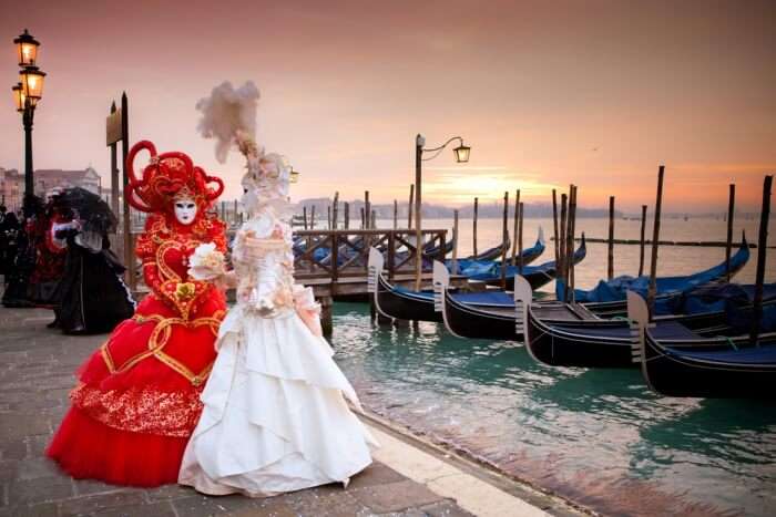 lovely sunset during Venice Carnival