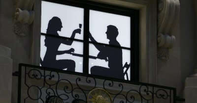Couple dining silhouette in Macau