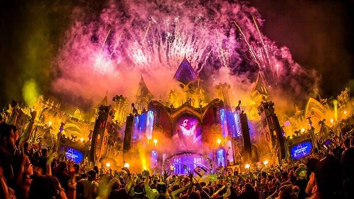 tommorowland stage during night