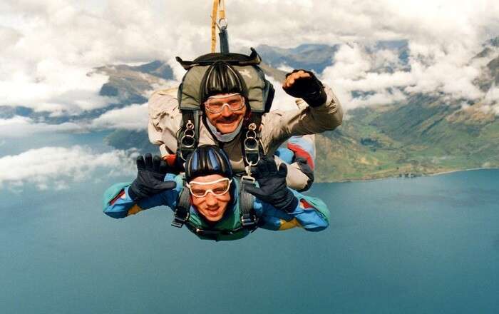 Two men diving in the sky