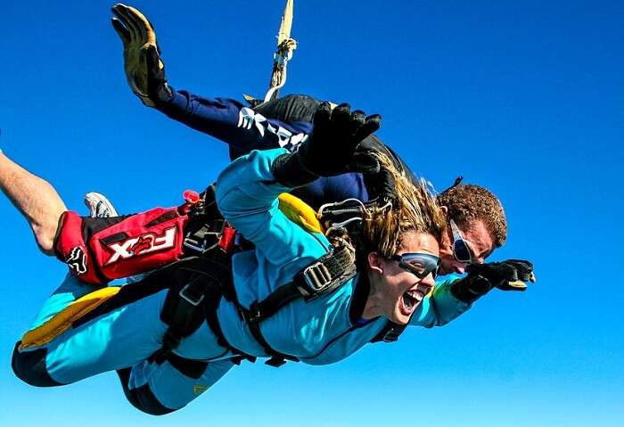 Woman enjoying skydiving
