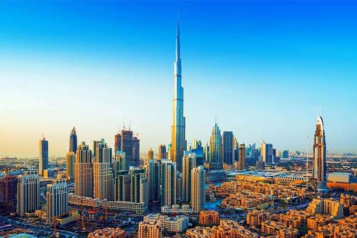 A dazzling view of Dubai skyline which is one of the top destinations to plan budget international trips
