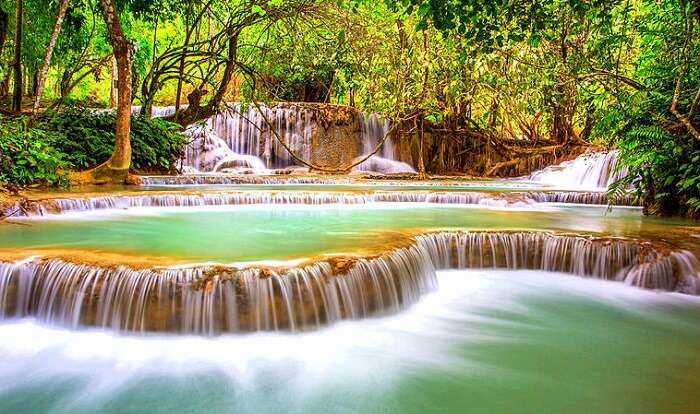 Three level famous waterfall in laos
