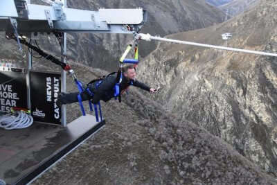 A man ready for jump at Nevis Catapult in New Zealand
