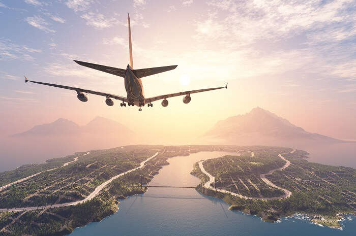 aeroplane flying over sea