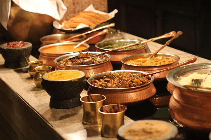 A traditional buffet set on table in a restaurant