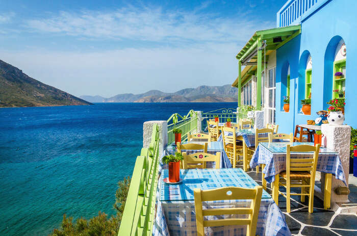 Balcony view of a restaurant in Greece