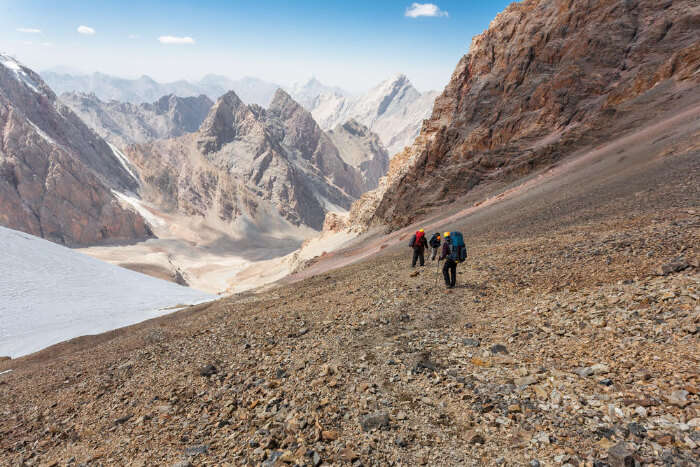 People trekking in Pamir Mountains