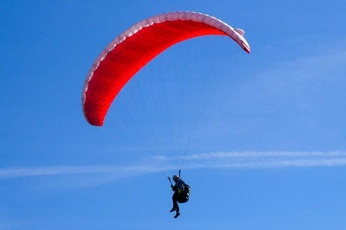 Paragliding activity in Dehradun offers an aerial view of Mussoorie and Rishikesh