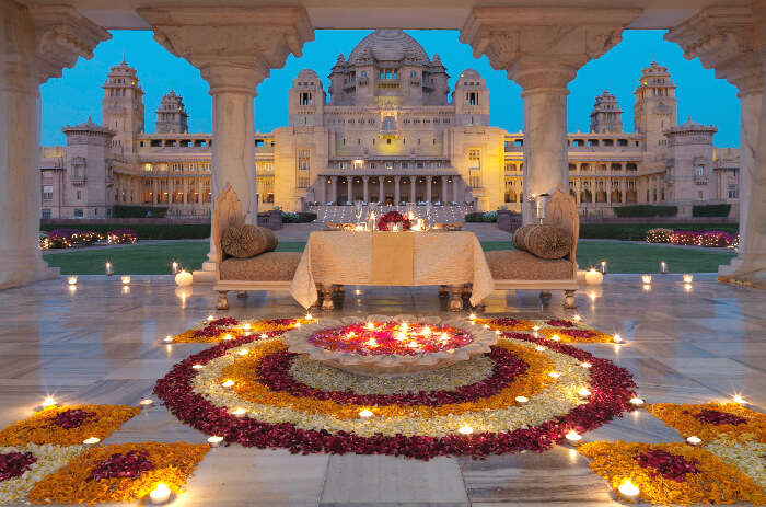 Beautifully lit umaid bhawan at night