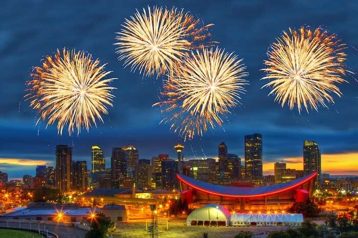 Young couple enjoying Canada Day celebrations in Toronto