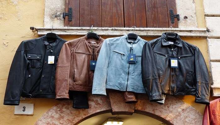 leather jackets on a hanger