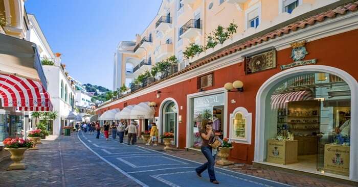 French fashion chain Louis Vuitton's store in Capri town, on the