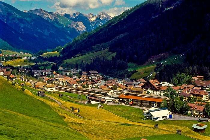 green landscapes of village in Austria