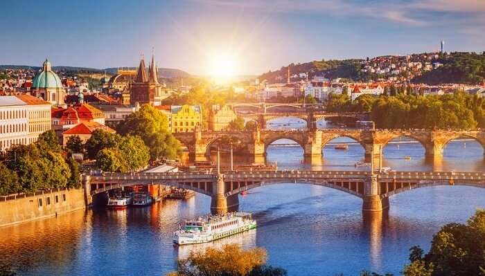 A stunning view of Prague highlighting its charm in the sunlight