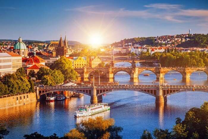 A stunning view of Prague highlighting its charm in the sunlight