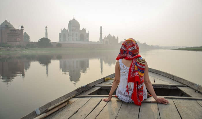 Image result for boat ride taj mahal