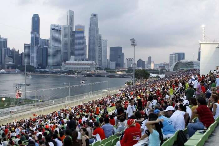 crowd cheering for racers