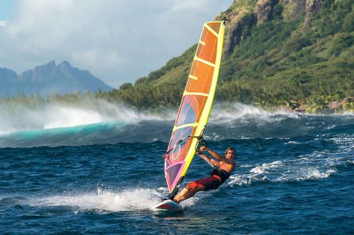person windsurfing in Mauritius