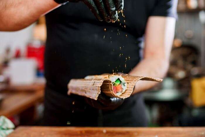 Making sushi roll