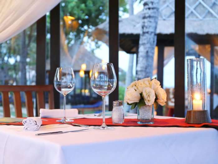 wine glass and table set up in mauritius