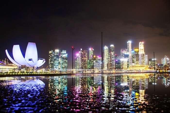 Singapore river with lights