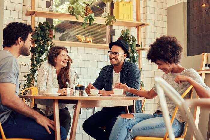 people laughing in the cafe