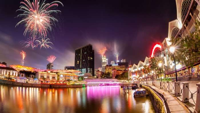 View of singapore river at night