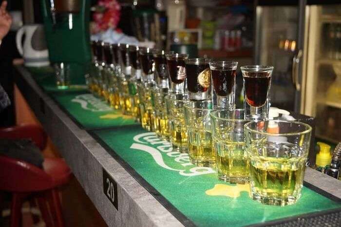 shots on a bar table