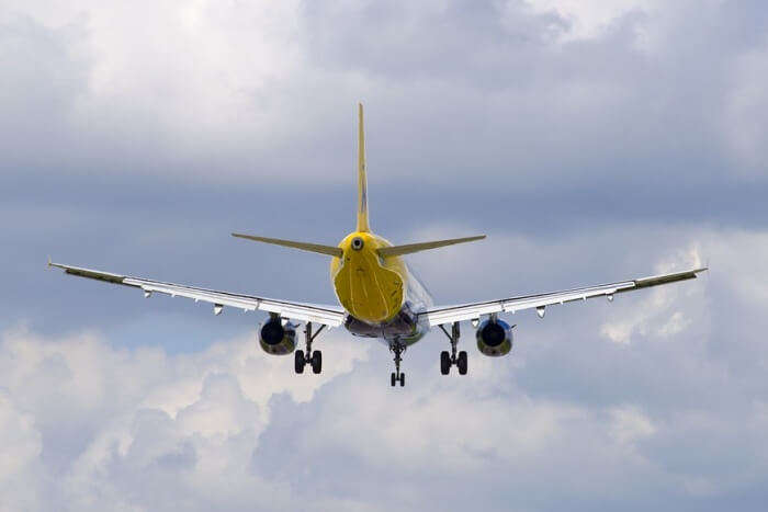 Tail View Plane Landing Clouds Sky Passenger Jet
