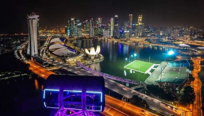 bird's eye view of Singapore at night