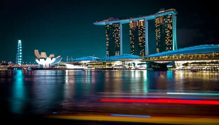 city lights in Singapore at night