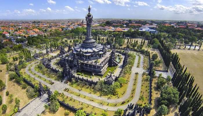 aerial shot of a monument in Bali