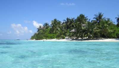 Beach view of one of the most famous islands in Maldives