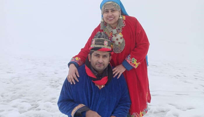 in a traditional dresses of kashmiri