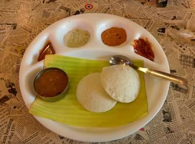 South Indian food served at plate, one of the best things to do in Pondicherry is tasting delicious cuisine