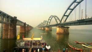 A scenic view of Bridge in Rajahmundry which is one of the best places to visit in Andhra Pradesh