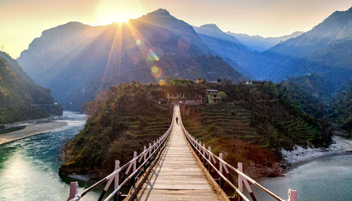 Hanging bridge at island