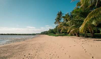 glittering white sand beach