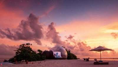 beach bubble tents at Finolhu Maldives