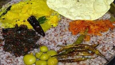 Kerala cuisine lunch on a banana leaf