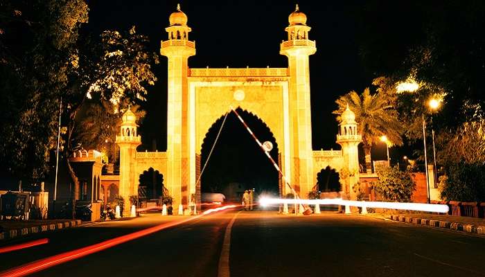 A night view of Bab-e-syed Gate in Aligarh, one of the best places to visit in Uttar Pradesh