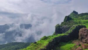 Rajmachi Fort in the monsoon season.