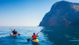 A small and narrow human-powered boat