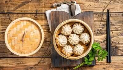 Dumplings In A Bamboo Steamer Wooden