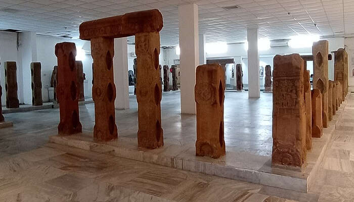 Sandstone pillars Bodhgaya Museum