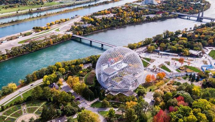 The aerial view of Biosphere Environment Museum, one of the best places to visit in Montreal.