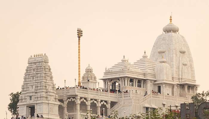 One of the most beautiful temples in Mathura. Pictured here are the ornate temple gate and intricate domes and exterior.